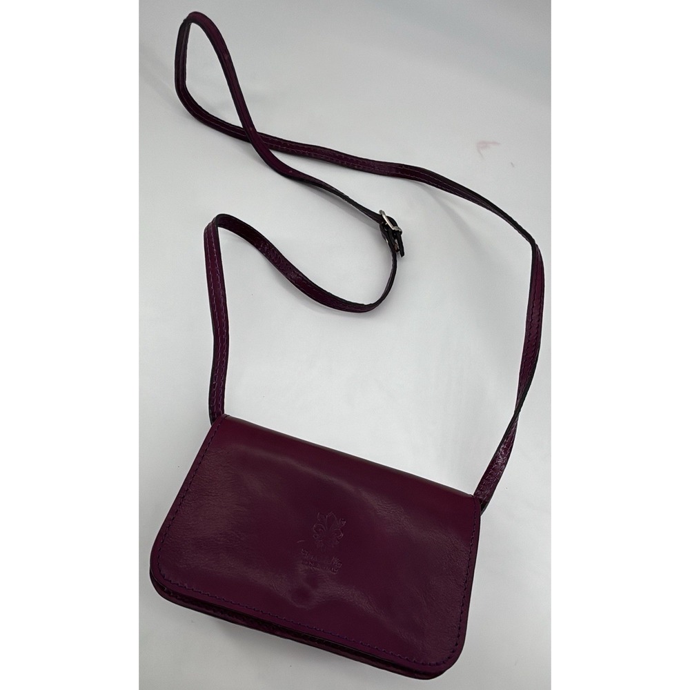 Vera Pelle Full Grain Italian Leather‎ Deep-Red Crossbody Shoulder Bag. Handmade